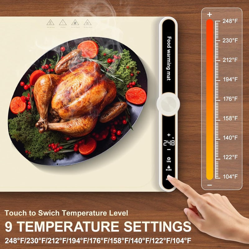 Aordeep Small Warming Mat for Food Portable Rolled-up Silicone Food Warmers for Parties,Buffet,Countertop Electric Food Warming Mat 9-Level Precise Temp Control Keep Warming Last 18 Hours - Image 2